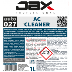 JAX PROFESSIONAL 027 Auto 1L - AC CLEANER – PŁYN DO ODGRZYBIANIA I DEZYNFEKCJI UKŁADÓW KLIMATYZACYJNYCH